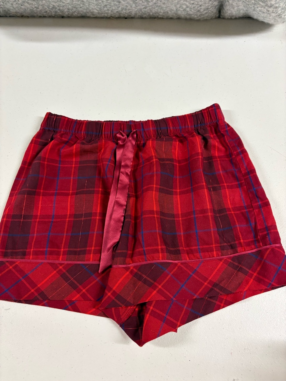 Victoria's Secret Red Plaid Lounge Shorts with Blue Accents